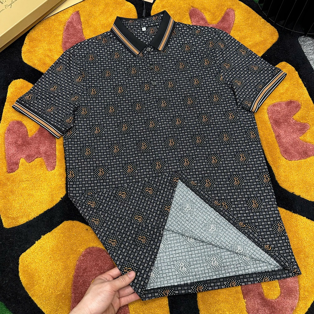 Áo polo Burberry BBR Đen họa tiết logo B full kẻ sọc viền Like Auth 1-1 on web MK